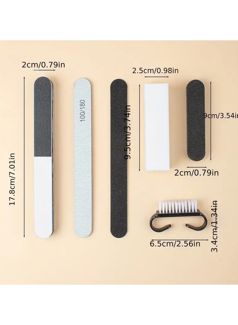 Goolsky Nail Manicure Kit, With 1pc Three-sided Polishing Strip + 1pc Gray White File + 1pc Wood Chip File + 1pc Four-sided Polishing Block + 1pc Mini Sponge File + 1pc Manicure Brush, For Nail Polishing, Shaping - Image 2