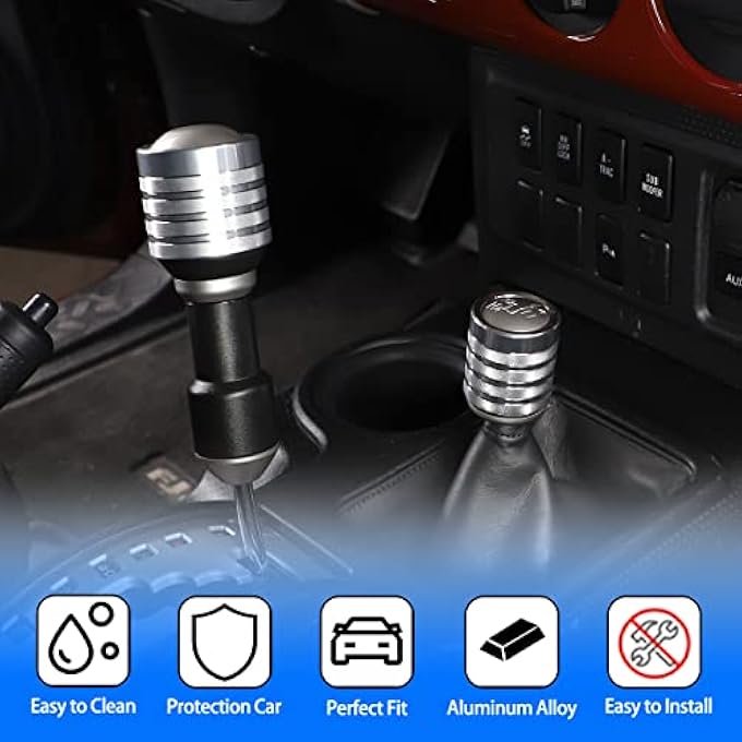 ريحني LLKUANG مناسب لسيارة تويوت FJ كروزر 20072021 ناقل حركة وغطاء رأس ناقل حركة من الألمنيوم وغطاء مقبض ناقل الحركة الداخلي وحماية رأس ناقل الحركة 2 قطعتين فضي - Image 5