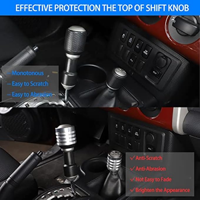 ريحني LLKUANG مناسب لسيارة تويوت FJ كروزر 20072021 ناقل حركة وغطاء رأس ناقل حركة من الألمنيوم وغطاء مقبض ناقل الحركة الداخلي وحماية رأس ناقل الحركة 2 قطعتين فضي - Image 3