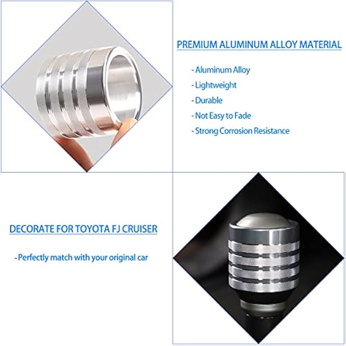 ريحني LLKUANG مناسب لسيارة تويوت FJ كروزر 20072021 ناقل حركة وغطاء رأس ناقل حركة من الألمنيوم وغطاء مقبض ناقل الحركة الداخلي وحماية رأس ناقل الحركة 2 قطعتين فضي - Image 4