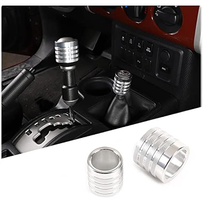 ريحني LLKUANG مناسب لسيارة تويوت FJ كروزر 20072021 ناقل حركة وغطاء رأس ناقل حركة من الألمنيوم وغطاء مقبض ناقل الحركة الداخلي وحماية رأس ناقل الحركة 2 قطعتين فضي - Image 1