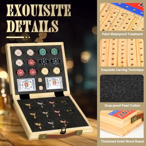 vixflux 21 Inches Horse Racing Game Horse Race Board Games with 11 Luxury Metal HorsesThickened Wood ChessboardChipsCards and Dice Classic Wooden Table Top Board Games for Adults and Family - Image 5
