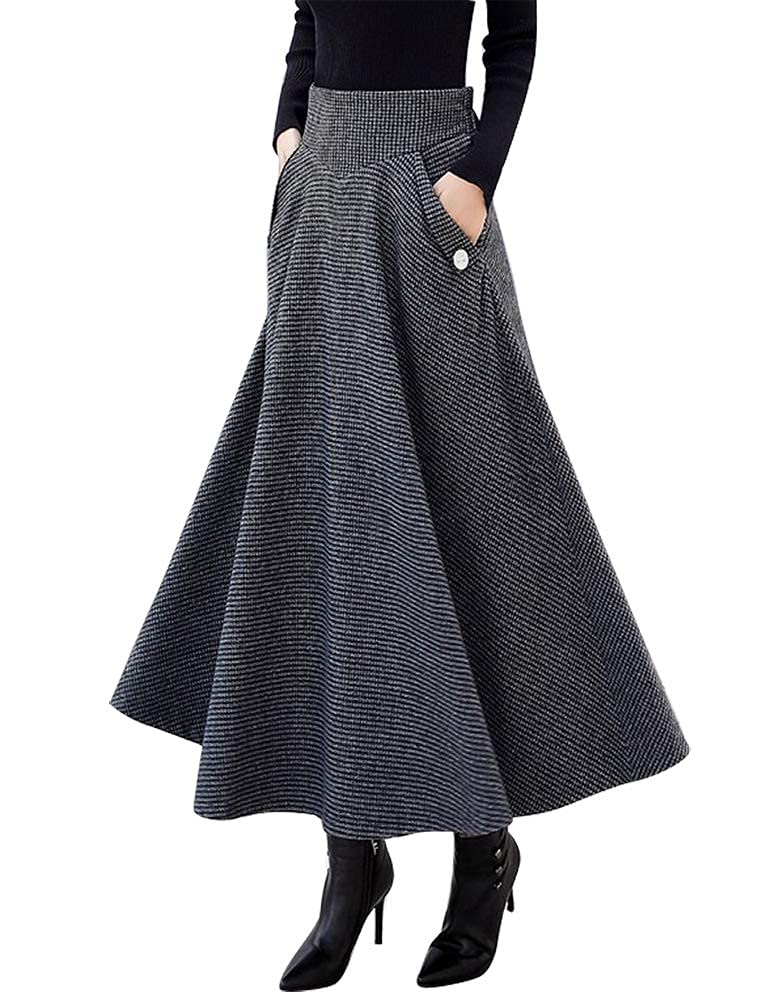 IDEALSANXUN Winter Dresses for Women 2025 Fall Skirt High Waisted A Line Vintage Corduroy Sweater Tweed Wool Dress Long Winter Skirt, Dark Grey, M - Image 1