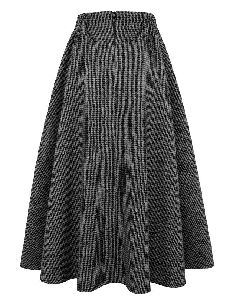 IDEALSANXUN Winter Dresses for Women 2025 Fall Skirt High Waisted A Line Vintage Corduroy Sweater Tweed Wool Dress Long Winter Skirt, Dark Grey, M - Image 4