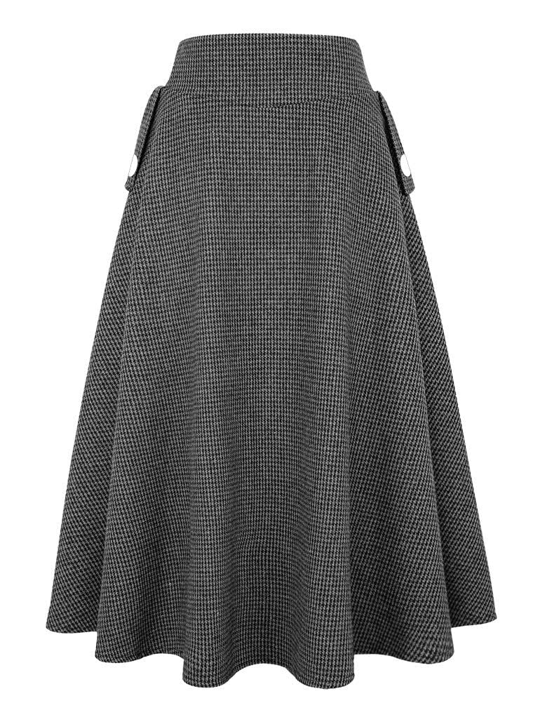 IDEALSANXUN Winter Dresses for Women 2025 Fall Skirt High Waisted A Line Vintage Corduroy Sweater Tweed Wool Dress Long Winter Skirt, Dark Grey, M - Image 3