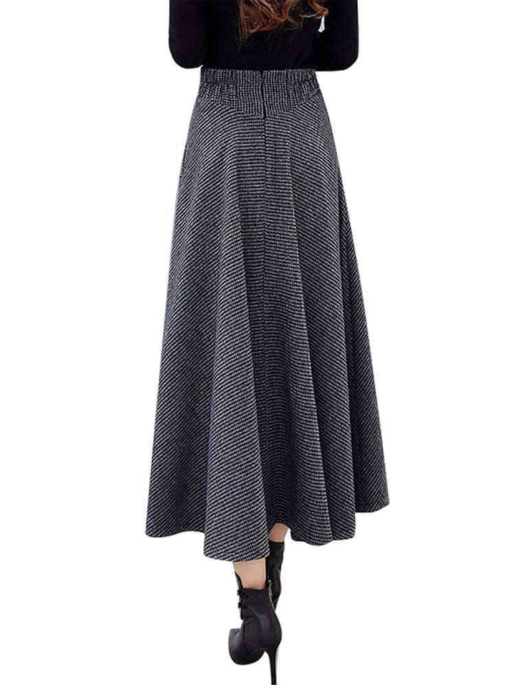 IDEALSANXUN Winter Dresses for Women 2025 Fall Skirt High Waisted A Line Vintage Corduroy Sweater Tweed Wool Dress Long Winter Skirt, Dark Grey, M - Image 2