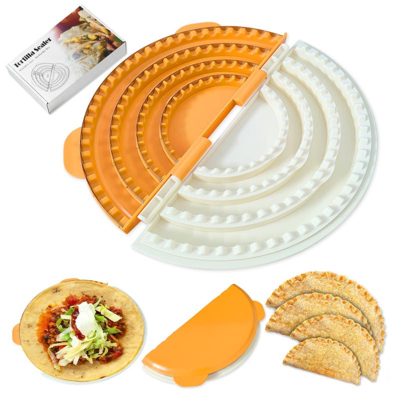 Sietiero 4-in-1 Tortilla Sealer Crimper Press â€“ Adjustable 4"-6"-8"-10" Tortilla & Taco/Burrito Maker Tool with Metal Edge | Easy to Clean, BPA-Free, Durable & Fun for Family Cooking (Orange & Cream) - Image 1
