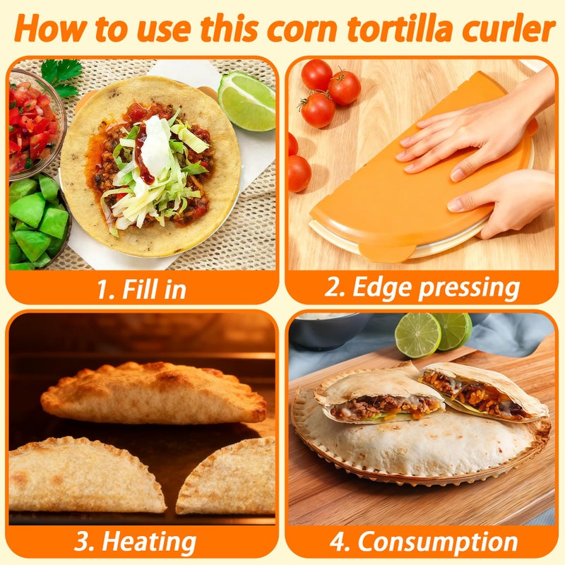 Sietiero 4-in-1 Tortilla Sealer Crimper Press â€“ Adjustable 4"-6"-8"-10" Tortilla & Taco/Burrito Maker Tool with Metal Edge | Easy to Clean, BPA-Free, Durable & Fun for Family Cooking (Orange & Cream) - Image 4