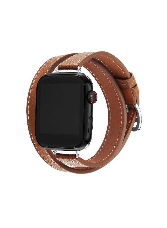 Leather Double Tour Slim Bracelet Compatible with Apple Watch 42/44/45mm