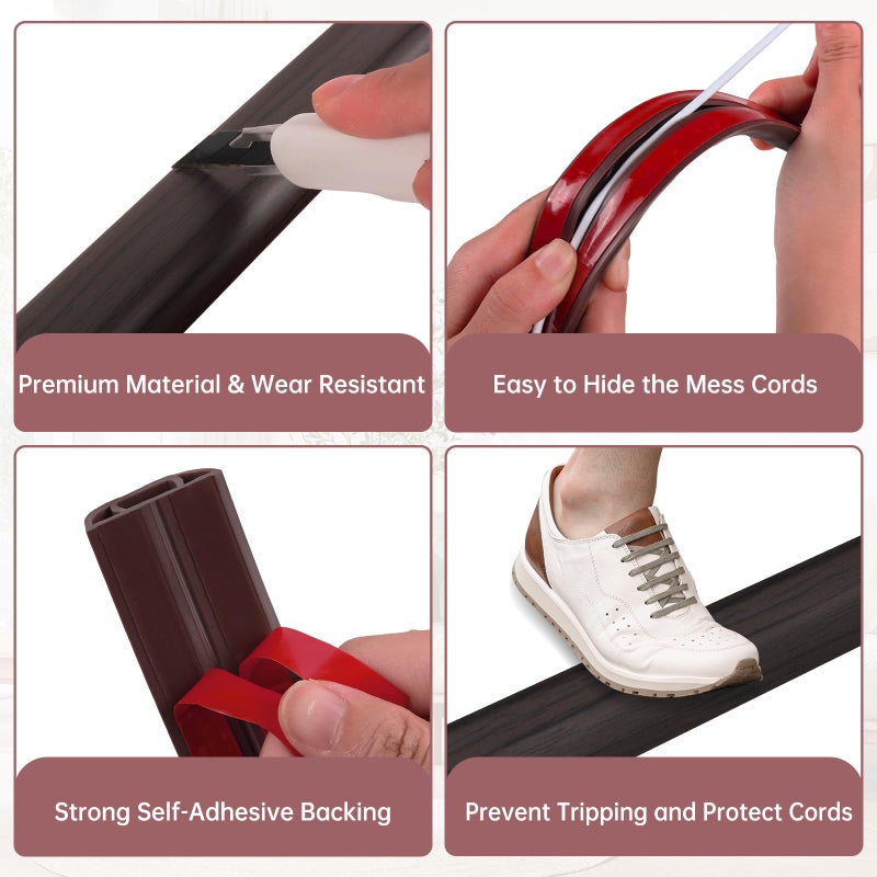 LSGCQ Floor Cord Cover Self Adhesive Cord Hider Floor Extension Cord Covers for Floor Power Cord Protector Cable Management Prevent Cable Trips Cable Cavity 0.47" W x 0.27" H (Dark Walnut, 3.3Ft) - Image 3