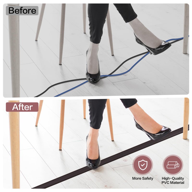 LSGCQ Floor Cord Cover Self Adhesive Cord Hider Floor Extension Cord Covers for Floor Power Cord Protector Cable Management Prevent Cable Trips Cable Cavity 0.47" W x 0.27" H (Dark Walnut, 3.3Ft) - Image 5