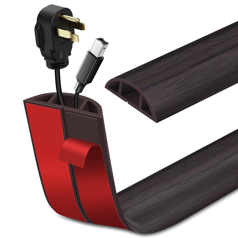 LSGCQ Floor Cord Cover Self Adhesive Cord Hider Floor Extension Cord Covers for Floor Power Cord Protector Cable Management Prevent Cable Trips Cable Cavity 0.47" W x 0.27" H (Dark Walnut, 3.3Ft) - Image 1