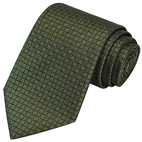 KissTies Mens Olive Green Tie Checkered Necktie Wedding Ties For Men - Image 1