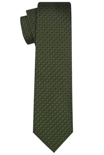 KissTies Mens Olive Green Tie Checkered Necktie Wedding Ties For Men - Image 3