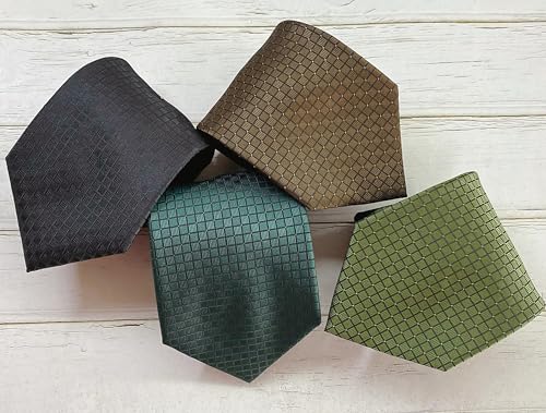 KissTies Mens Olive Green Tie Checkered Necktie Wedding Ties For Men - Image 2