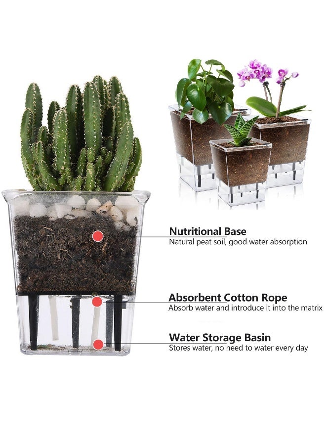 SYOSI 3 عبوات من أصيص النباتات ذاتي الري، قطر 5/4.1/2.7 بوصة، أصص زراعة ذاتية الري للنباتات الداخلية، أصص بلاستيكية شفافة ذات خزان عميق للنباتات العنكبوتية، الأوركيد، البنفسج الأفريقي، اللبلاب. - Image 4