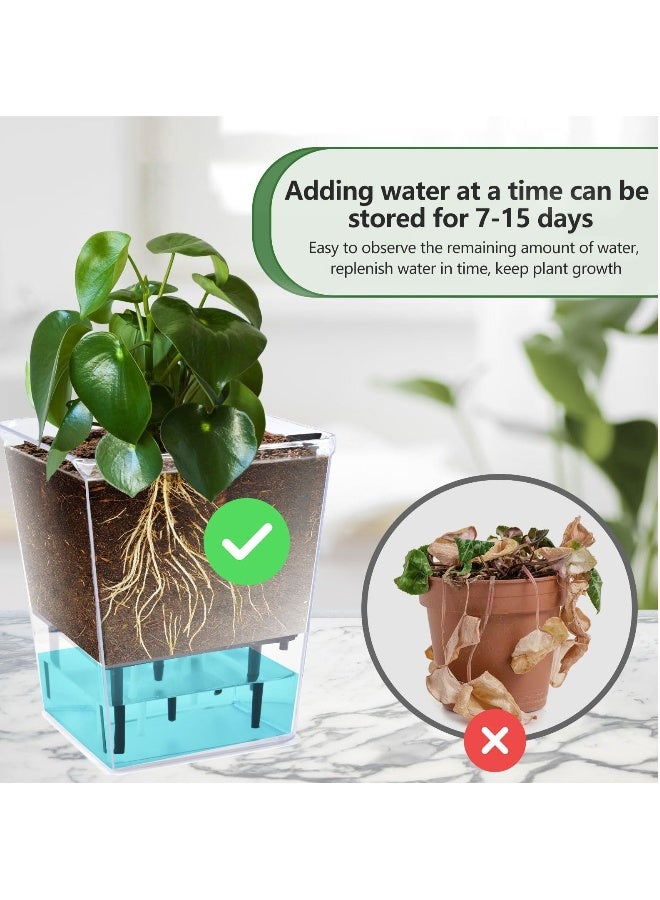 SYOSI 3 عبوات من أصيص النباتات ذاتي الري، قطر 5/4.1/2.7 بوصة، أصص زراعة ذاتية الري للنباتات الداخلية، أصص بلاستيكية شفافة ذات خزان عميق للنباتات العنكبوتية، الأوركيد، البنفسج الأفريقي، اللبلاب. - Image 5