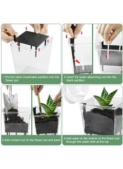 Generic SYOSI 3 Pack Self Watering Planters, 5/4.1/2.7 Inch Self Watering Pots for Indoor Plants, Clear Plastic Self Watering Plant Pots with Deep Reservoir for Spider Plants, Orchids, African Violets, Ivy  - Image 3