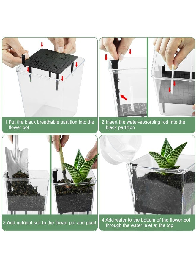 SYOSI 3 عبوات من أصيص النباتات ذاتي الري، قطر 5/4.1/2.7 بوصة، أصص زراعة ذاتية الري للنباتات الداخلية، أصص بلاستيكية شفافة ذات خزان عميق للنباتات العنكبوتية، الأوركيد، البنفسج الأفريقي، اللبلاب. - Image 3
