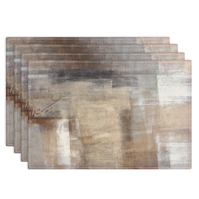 Emvency Farmhouse Placemats Set of 4, 12x18 Inch Modern Abstract White and Brown Art Painting Table Mats for Outdoor Home Party Kitchen Dining Decoration - Image 1