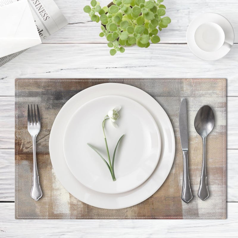 Emvency Farmhouse Placemats Set of 4, 12x18 Inch Modern Abstract White and Brown Art Painting Table Mats for Outdoor Home Party Kitchen Dining Decoration - Image 4