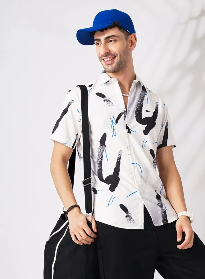 The Indian Garage Co Men Slim Fit Abstract Printed Half Sleeves Spread Collar Resort Wear Shirt