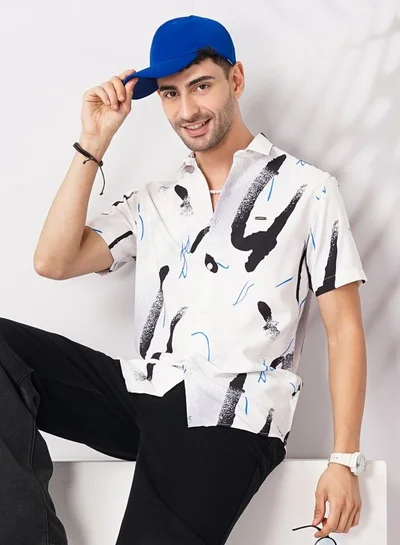 The Indian Garage Co Men Slim Fit Abstract Printed Half Sleeves Spread Collar Resort Wear Shirt