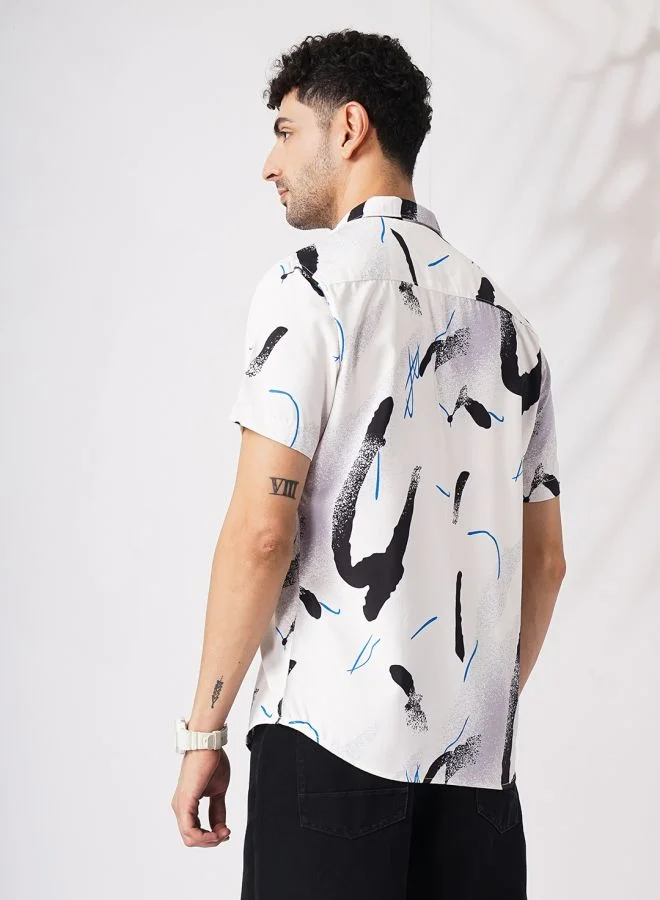 The Indian Garage Co Men Slim Fit Abstract Printed Half Sleeves Spread Collar Resort Wear Shirt