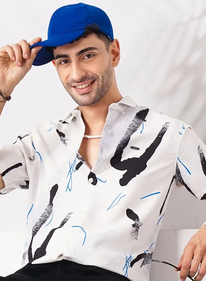 The Indian Garage Co Men Slim Fit Abstract Printed Half Sleeves Spread Collar Resort Wear Shirt