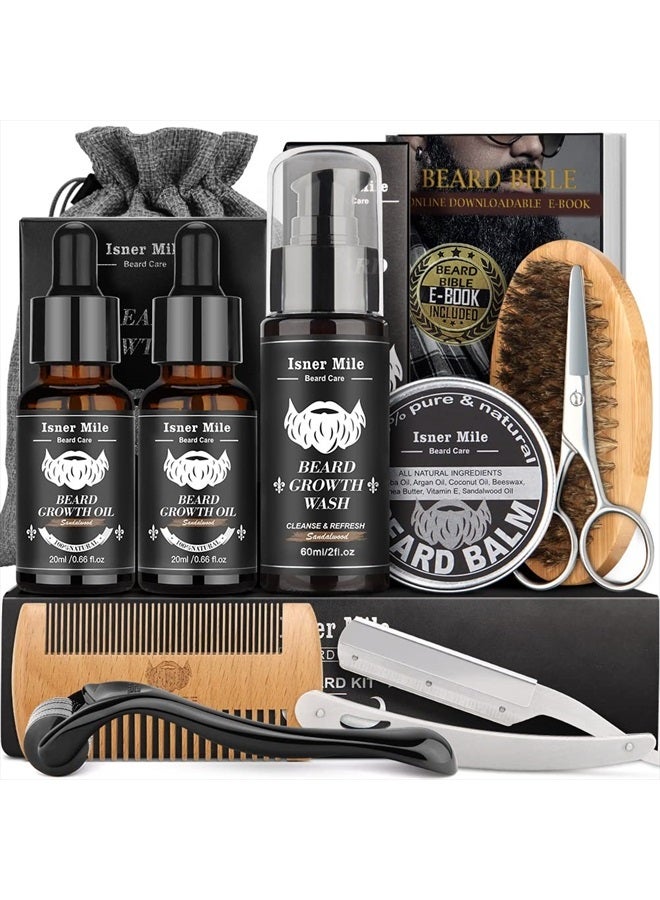 Comfy Mate Isner Mile Beard Kit for Men, Grooming & Trimming Tool Complete Set with Shampoo Wash, Beard Care Growth Oil, Balm, Brush, Comb, Scissors & Storage Bag, Perfect Gifts for Him Man Dad Father Boyfriend - Image 1