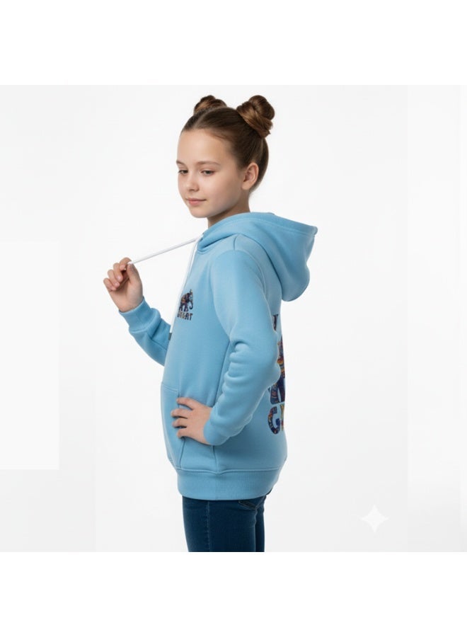 سيزار هودي بناتي مزود بغطاء للرأس وطباعات علي الضهر والصدر - Image 3