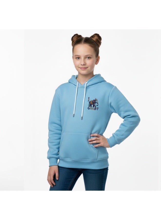 سيزار هودي بناتي مزود بغطاء للرأس وطباعات علي الضهر والصدر - Image 1