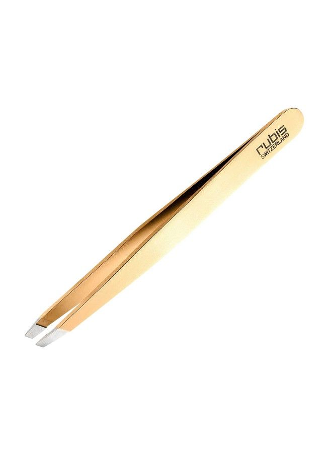 Rubis Classic Stainless Steel Slanted Tweezers For Precise Eyebrows And Hair Removal 1K103 Made In Switzerland Gold The Gold Collection - Image 1