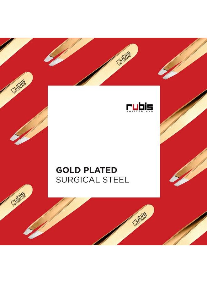 Rubis Classic Stainless Steel Slanted Tweezers For Precise Eyebrows And Hair Removal 1K103 Made In Switzerland Gold The Gold Collection - Image 4