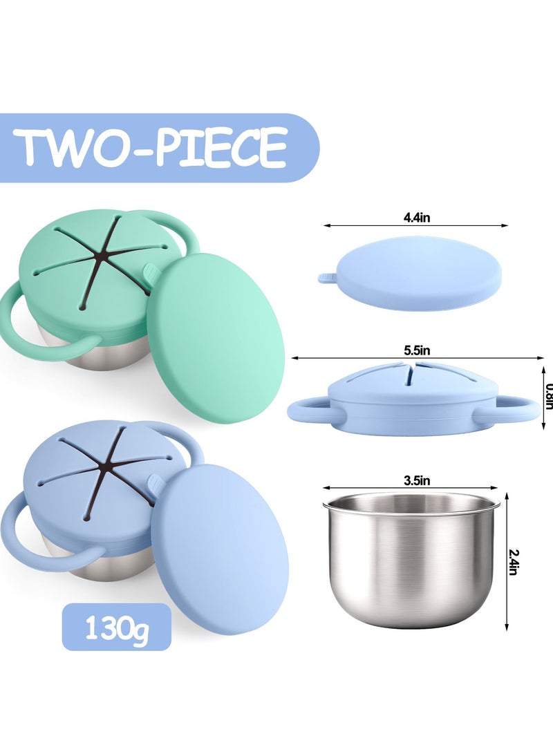 Dominy 2-Pack Stainless Steel Snack Containers for Toddlers with Spill-Proof Silicone Lids & Handles - 3-in-1 Baby Snack Cups, No-Spill Toddler Snack Box, Perfect for On-the-Go Healthy Eating - Image 2