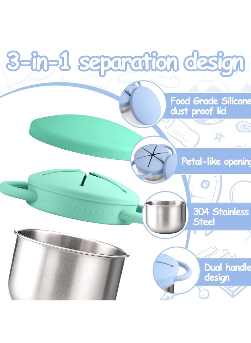 Dominy 2-Pack Stainless Steel Snack Containers for Toddlers with Spill-Proof Silicone Lids & Handles - 3-in-1 Baby Snack Cups, No-Spill Toddler Snack Box, Perfect for On-the-Go Healthy Eating - Image 3