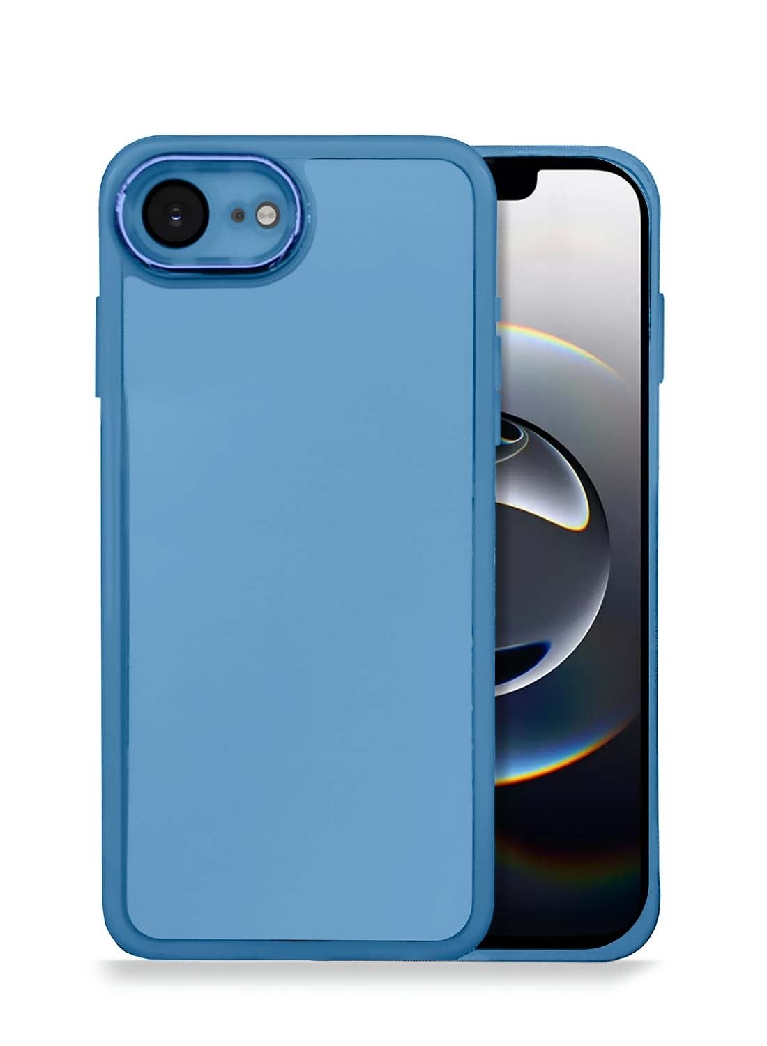 Apple iPhone 16e 5G 2025 Soft Transparent TPU Silicone Ultra Thin Phone Stylish Electroplated Camera Border Back Case Cover - Blue