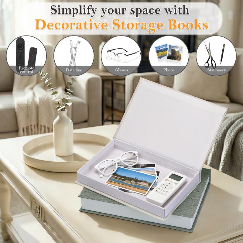 Befumly Decorative Book for Coffee Table: Linen Fabric with Gold Foil Faux Books - Set of 2 Boxes with Hidden Storage Solves Clutte - Neutral Modern Style - Image 5