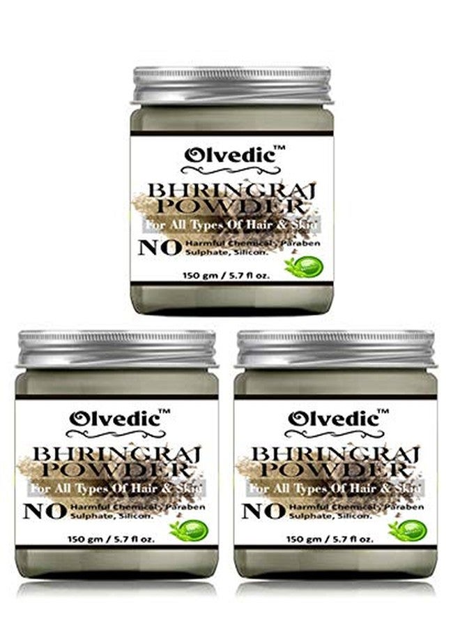 Olvedic 100% Pure Organic Bhringraj Powder For Hair & Skin Care-Pack of 3 (150 gm Each) - Image 1