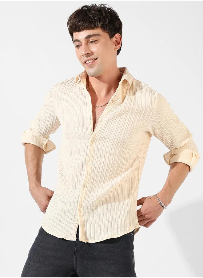 Campus Sutra Self-Design Textured Button-Down Shirt