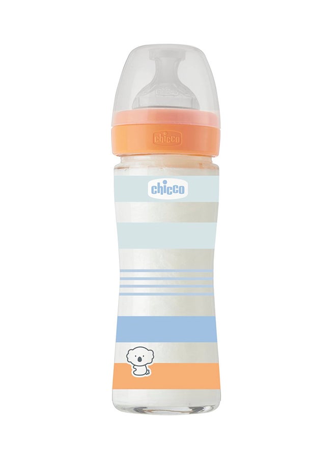 Chicco Well-Being Glass Feeding Bottle 240ml Slow Flow 0m+ Silicone, Blue - Image 1