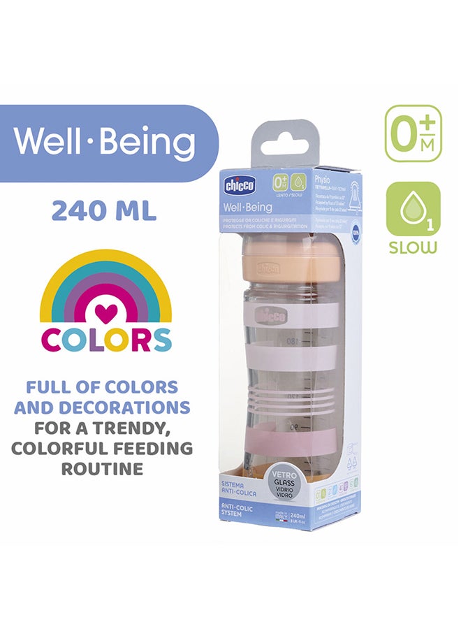 Chicco Well-Being Glass Feeding Bottle 240ml Slow Flow 0m+ Silicone, Blue - Image 4