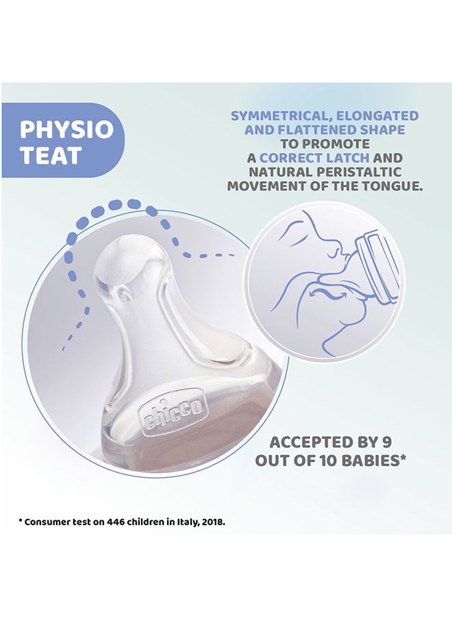 Chicco Well-Being Glass Feeding Bottle 240ml Slow Flow 0m+ Silicone, Blue - Image 5