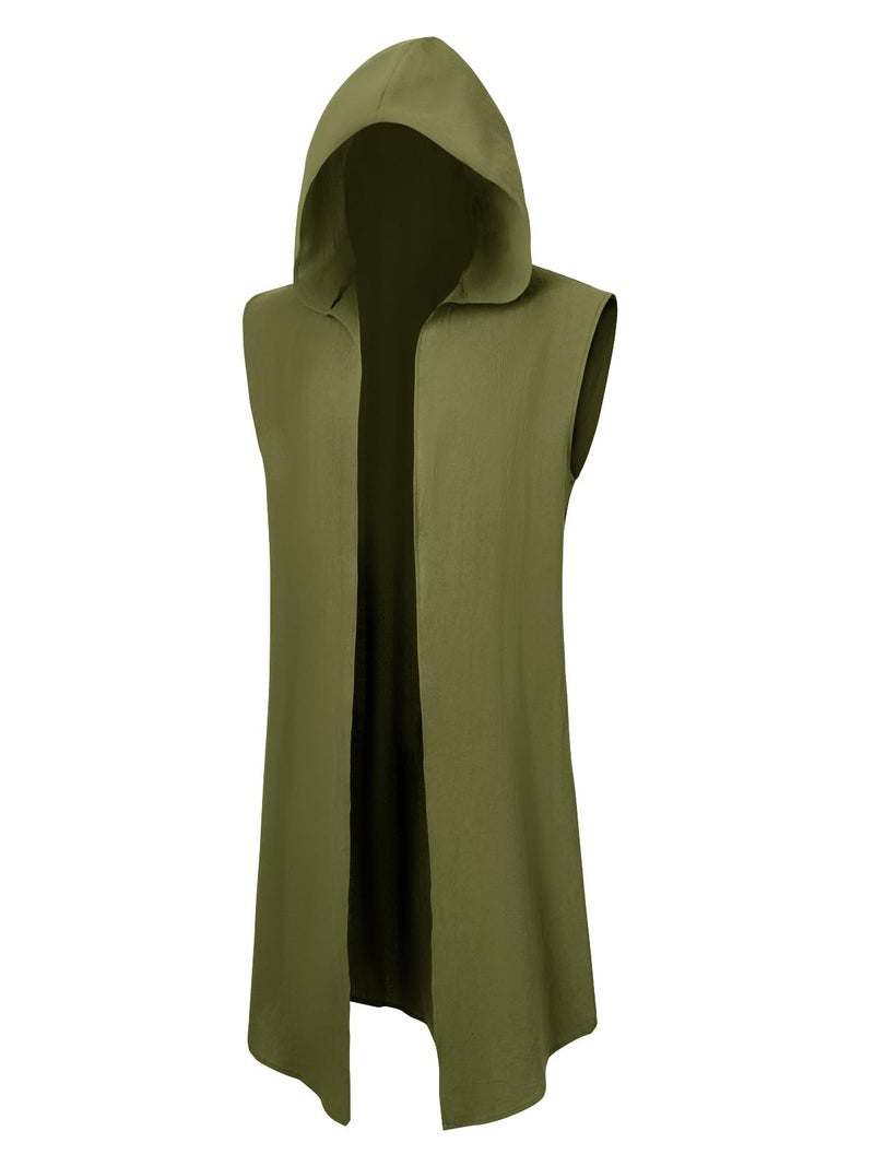 Runcati Mens Renaissance Costume Hooded Surcoat Medieval Knight Sleeveless Tunic Tops Tabard Viking Holloween Cloak - Image 5