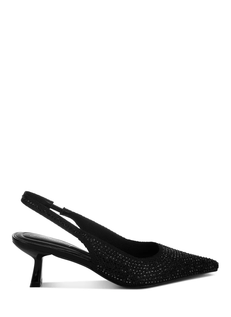 London Rag Flyknit Rhinestone Slingback Sandals in Black