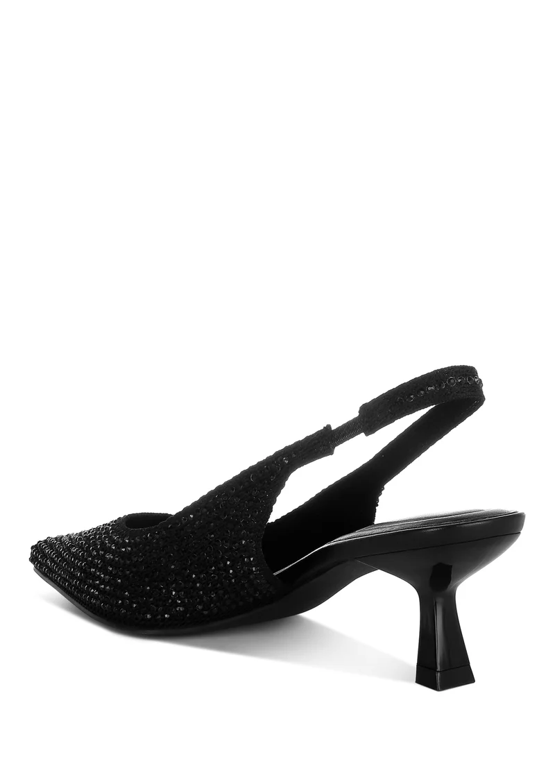 London Rag Flyknit Rhinestone Slingback Sandals in Black