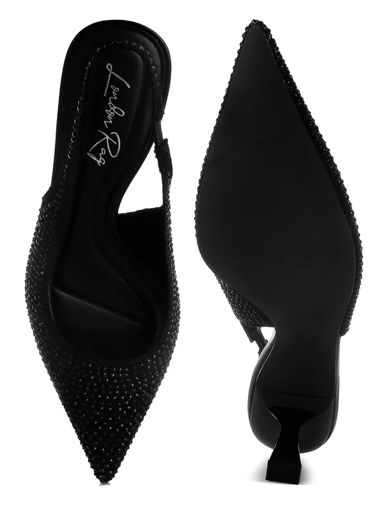 London Rag Flyknit Rhinestone Slingback Sandals in Black