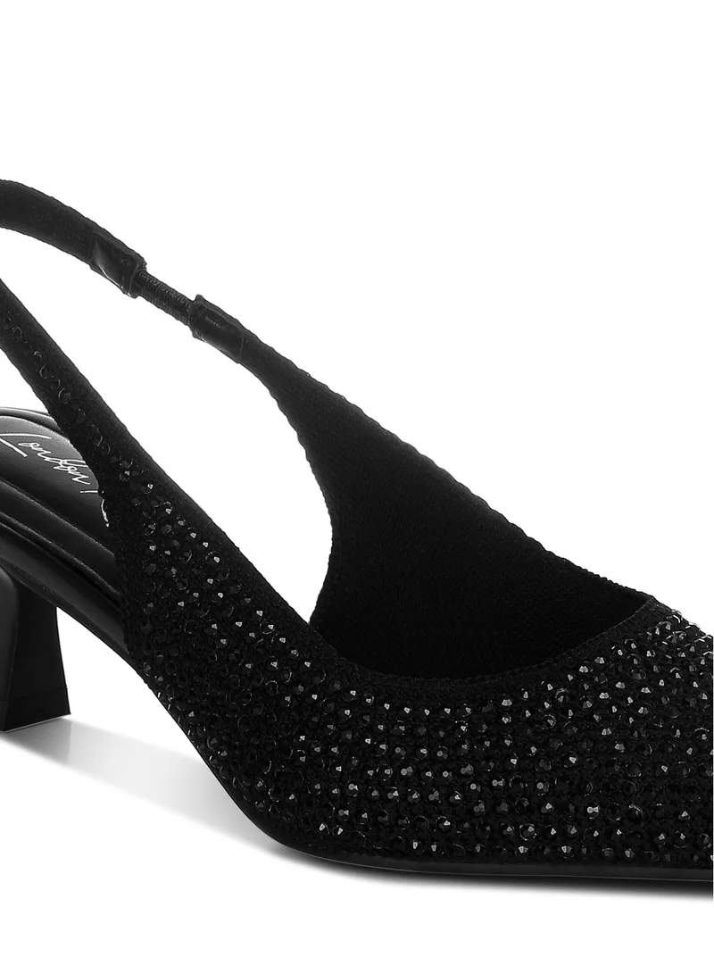 London Rag Flyknit Rhinestone Slingback Sandals in Black