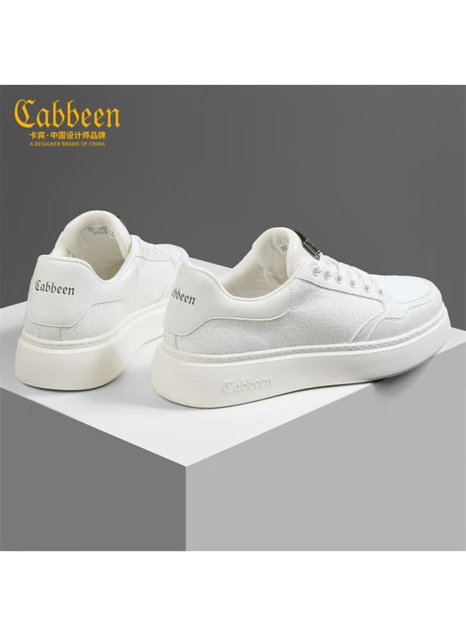 Cabbeen Men's Thick Sole Height Increasing Sneakers High-end Casual Shoes Trendy Luxury Men's White Sneakers White Size 39