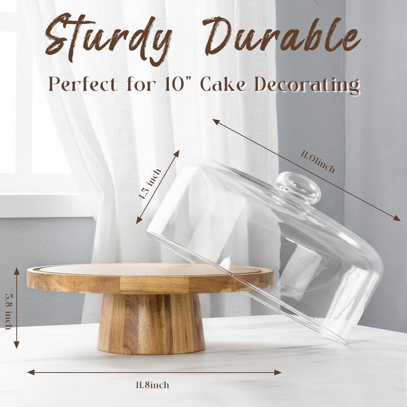 Krbnk Acacia Wood Cake Stand with Lid, 12" Glass Cake Stand with Dome Cake Holder, 2-in-1 Dessert Table Display Set & Charcuterie Board for Weddings, Parties, Bakeries - Image 3